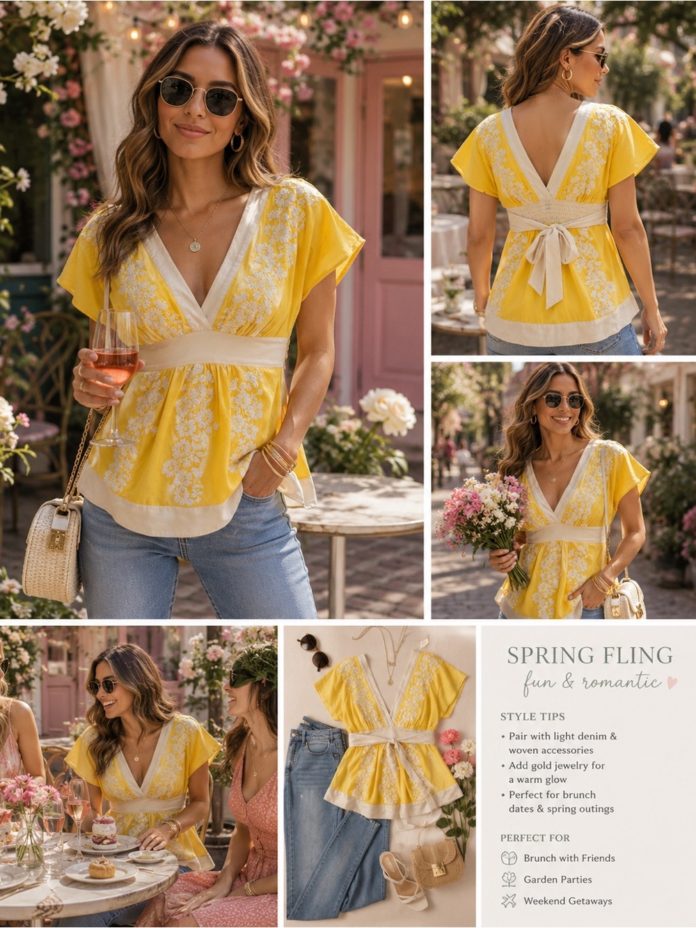 BEBE Hand Stitched Yellow Top with Silk trim